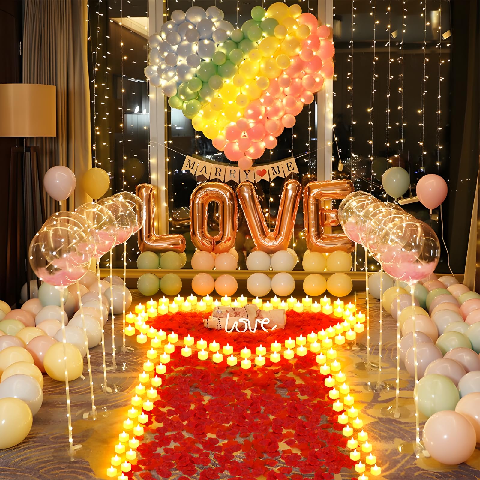 6000 Pcs Artificial Rose Petals With 72 Pcs Romantic Flameless Candles, Led Heart Tea Lights Battery Operated For Valentine'S Da